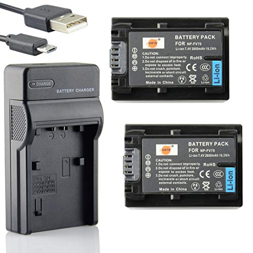 DSTE NP-FV70 Li-Ion Akku (2 Stück) und USB-Ladegerät für Sony SR15 SR21 SR68 SR88 SX15 SX21 SX45 SX63 SX65 SX83 SX85 von DSTE