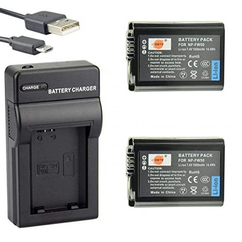 DSTE NP-FW50 Li-Ionen Batterie (2-Pack) und Micro USB Ladegerät Anzug Kompatibel für Sony ZV-E10, RX10 IV, A7, A3000, A6000, A6100, A6300, A6400, A6500, NEX-3, NEX-5, NEX-6, NEX-7 von DSTE