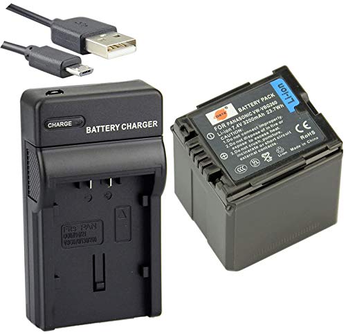 DSTE VW-VBG260 Li-Ionen Batterie und Micro USB Ladegerät Anzug Kompatibel für Panasonic VBG070 AG-AC7 AG-AF100 AG-HMC40 AG-HMC80 AG-HMC150 HDC-HS250 von DSTE