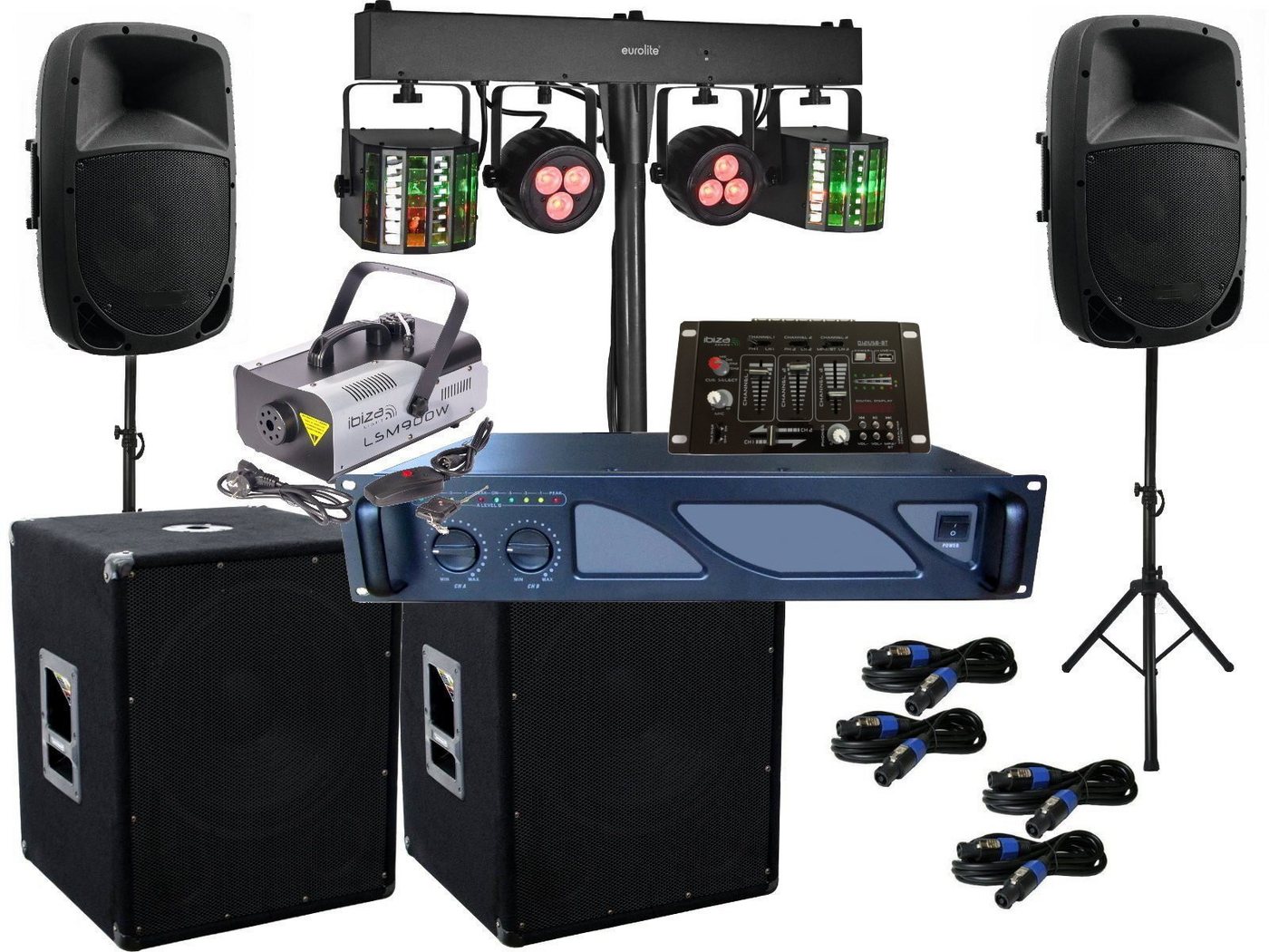 DSX DJ Komplett Set 19 Anlage Nebel LED Licht Verstärke Musikanlage Party-Lautsprecher (1500 W) von DSX