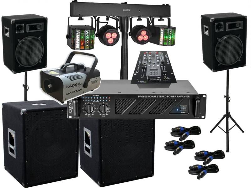 DSX DJ Set Verstärker Mixer Subwoofer Boxen Nebel LED Licht Anlage Party-Lautsprecher (980 W) von DSX