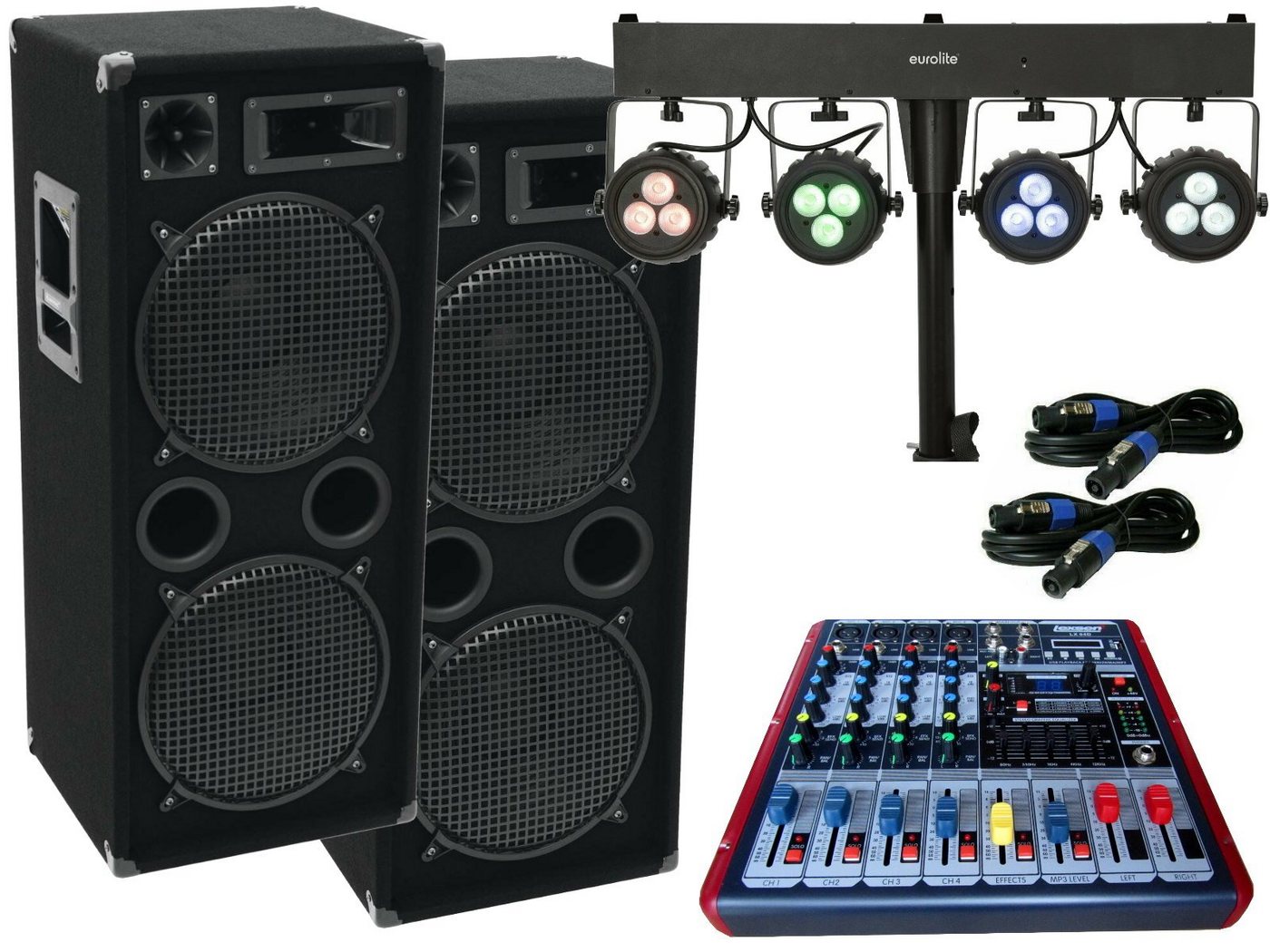 DSX DSX PA Set 2 Powermixer Anlage LED Licht DJ 3Wege USB Musikanlage Party-Lautsprecher von DSX