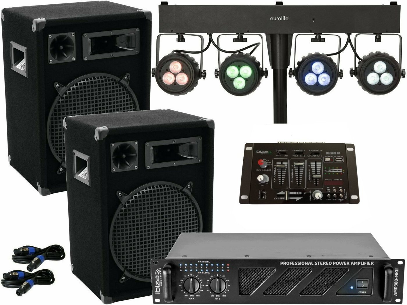 DSX Das PA Set 101 DJ 3Wege 30cm Boxen Stativ Musiker 3200 W LED Licht Stereo Party-Lautsprecher (1600 W) von DSX