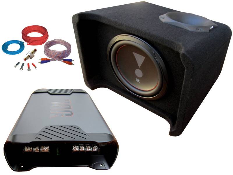 DSX JBL Club 1700 Watt Basspaket Subwoofer Verstärker Set Kabelset Komplet Auto-Subwoofer (400 W) von DSX