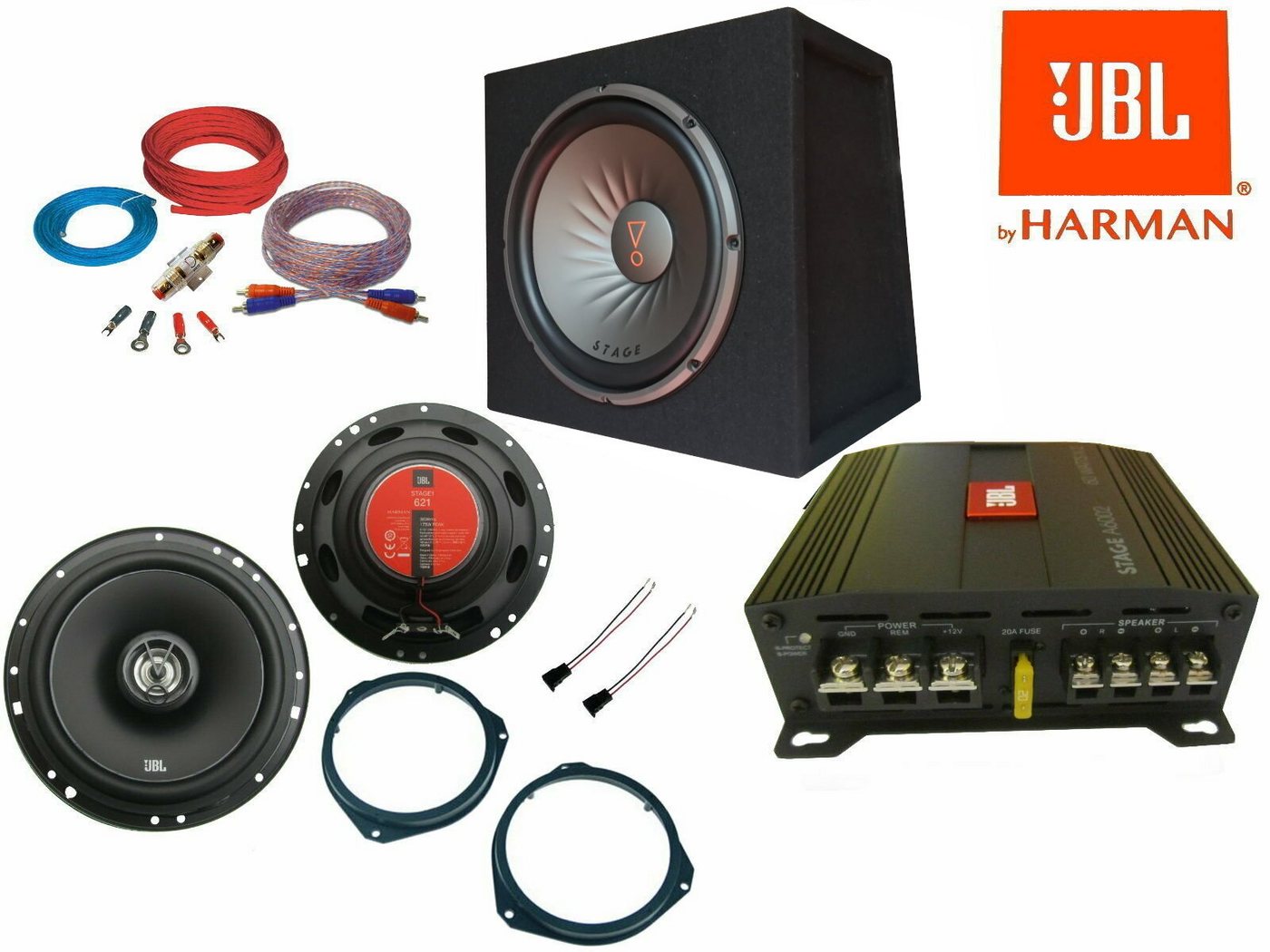 DSX JBL Set für Opel Corsa C Lautsprecher Subwoofer Verstärker Kabel Auto-Lautsprecher (1450 W) von DSX