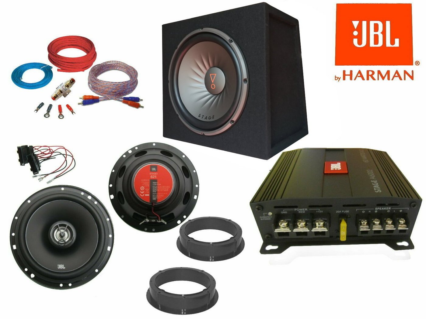 DSX JBL Set für VW Fox 5Z Lautsprecher Subwoofer Verstärker Kabel Auto-Lautsprecher (1455 W) von DSX