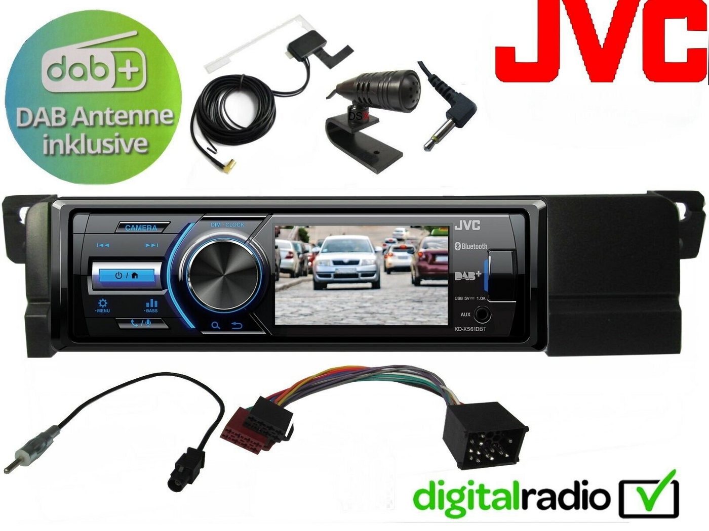 DSX JVC Bluetooth DAB+ Radio passend für BMW 3er E46 98-07 TFT Monitor Autoradio (Digitalradio (DAB), 45,00 W) von DSX