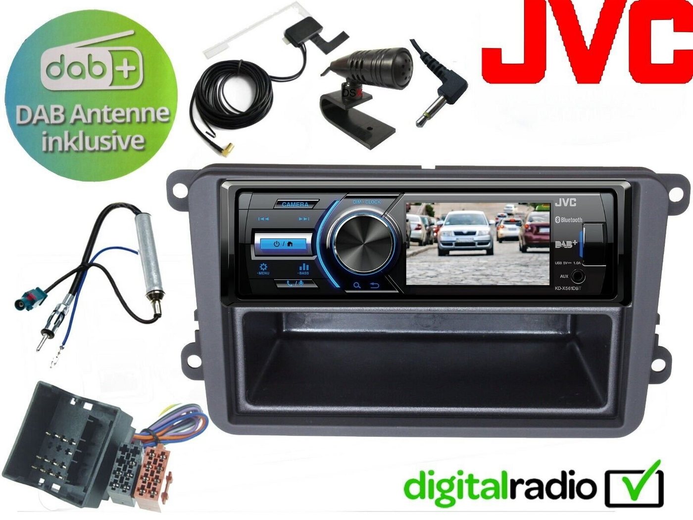 DSX JVC TFT Bluetooth DAB+ USB Radio Antenne inkl für VW Golf 5 V Bj 03-08 Autoradio (Digitalradio (DAB), 45,00 W) von DSX