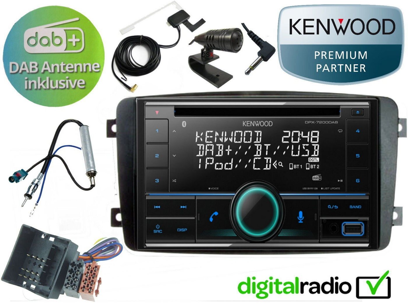 DSX Kenwood CD Bluetooth DAB+ USB Antenne inkl für C Klasse W203 Autoradio (Digitalradio (DAB), FM) von DSX