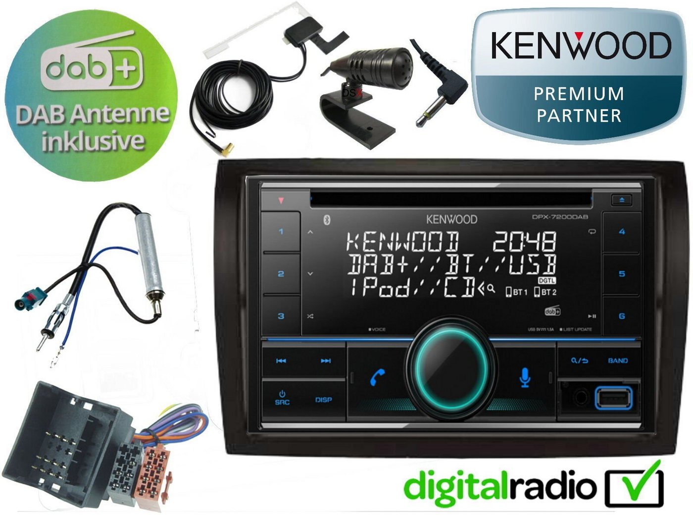 DSX Kenwood CD Bluetooth DAB+ USB Antenne inkl für Fiat Ducato 250 Autoradio (Digitalradio (DAB) von DSX
