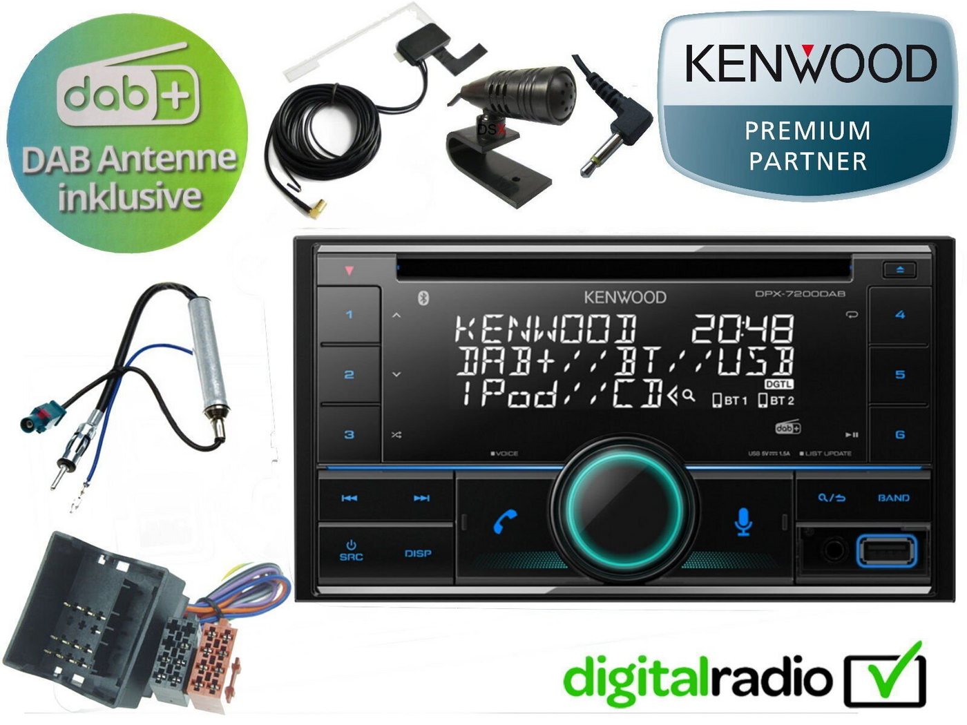 DSX Kenwood CD Bluetooth DAB+ USB Antenne inkl. für VW POLO IV 9N Autoradio (Digitalradio (DAB), FM) von DSX