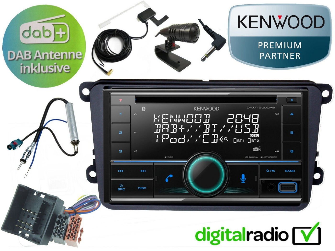DSX Kenwood CD Bluetooth DAB+ USB Radio Antenne inkl für VW Golf 5 6 Plus Autoradio (Digitalradio (DAB), FM) von DSX