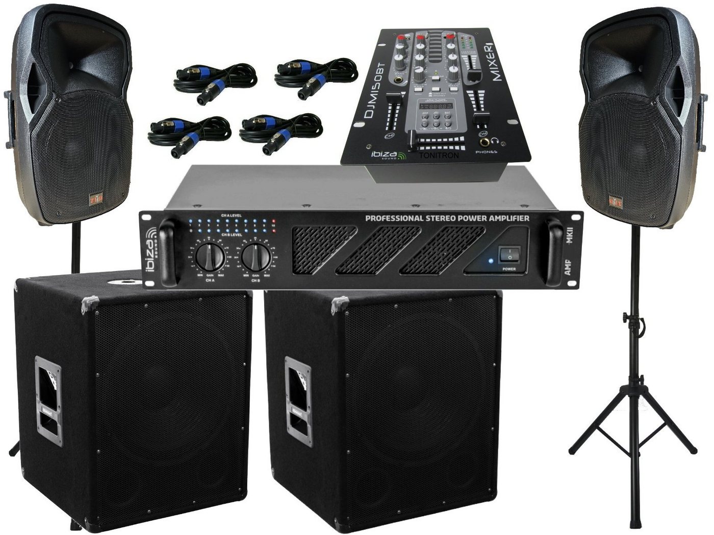 DSX PA Set DJ 2Wege 30 cm Boxen Stativ 38cm Subwoofer Musiker 3200 W Party-Lautsprecher (1600 W) von DSX