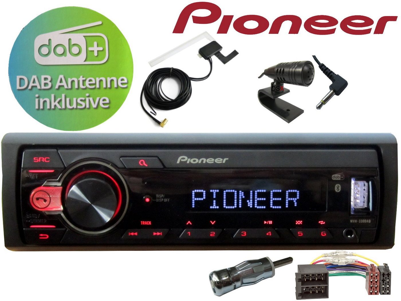 DSX PIONEER Bluetooth USB passend für Peugeot 206 / 206CC DAB+ Antenne Autoradio (Digitalradio (DAB), UKW, Bluetooth, USB, 50,00 W) von DSX