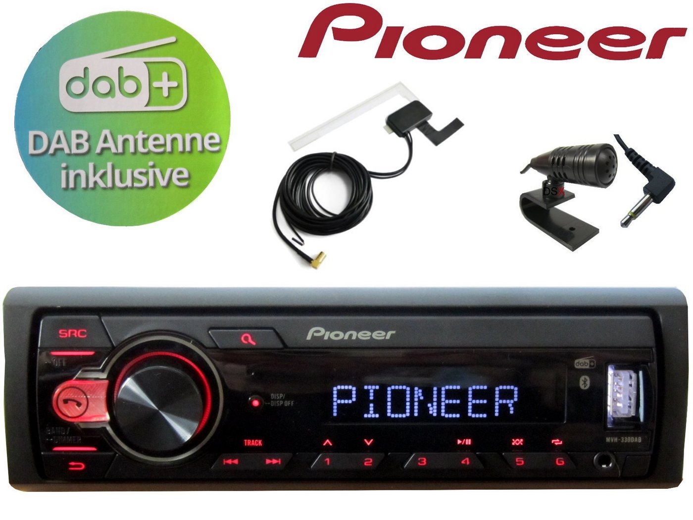 DSX PIONEER DAB+ Bluetooth USB Radio + DAB Antenne Fensterklebe Antenne Autoradio (Digitalradio (DAB), 50,00 W) von DSX
