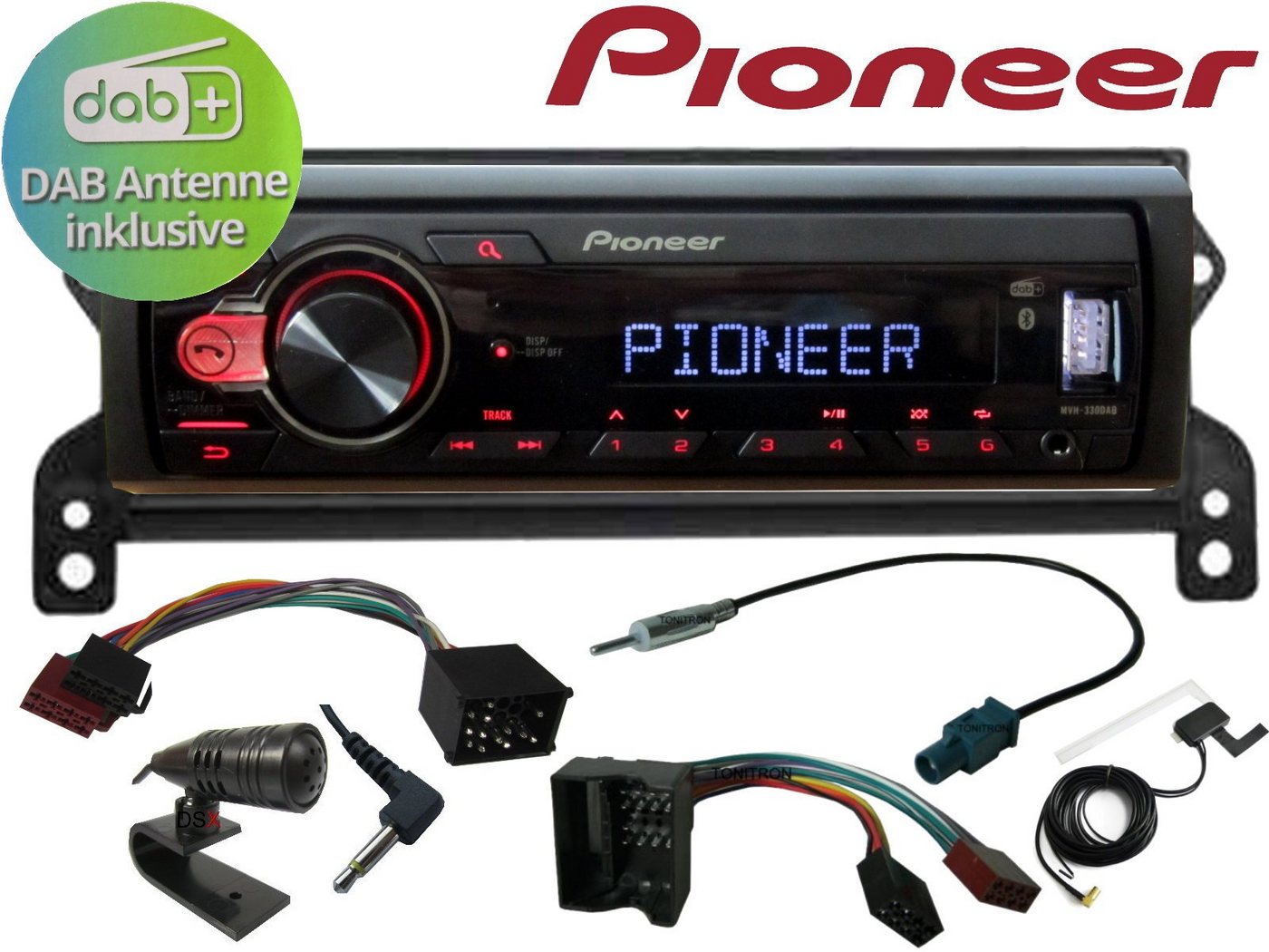 DSX PIONEER DAB+ Bluetooth USB für BMW Mini R50 R52 R53 + DAB Antenne Autoradio (Digitalradio (DAB), 50,00 W) von DSX