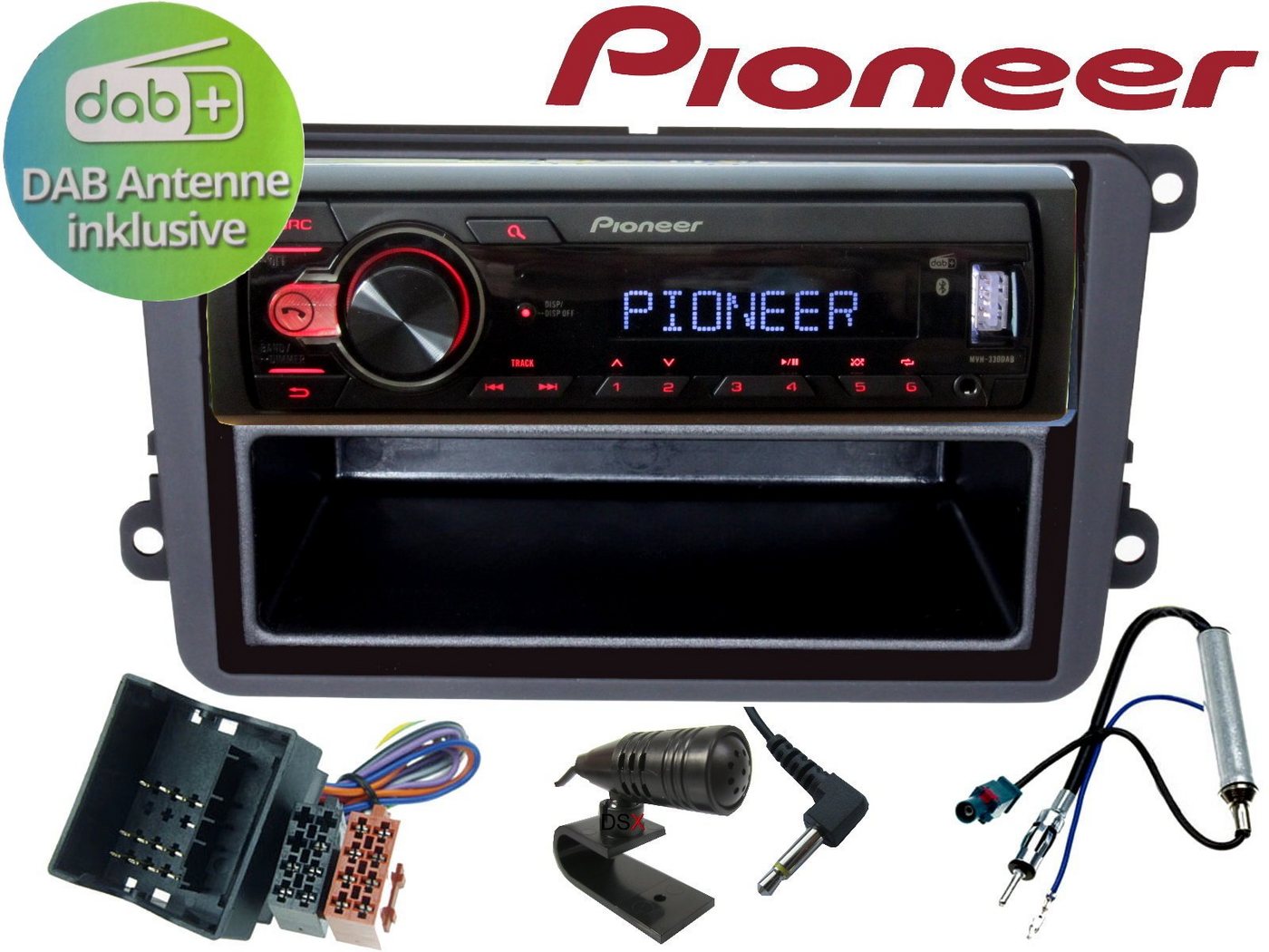 DSX PIONEER DAB+ Bluetooth USB für VW Golf 5 V 6 VI Passat 3BG Antenne Autoradio (Digitalradio (DAB), UKW, 50,00 W) von DSX