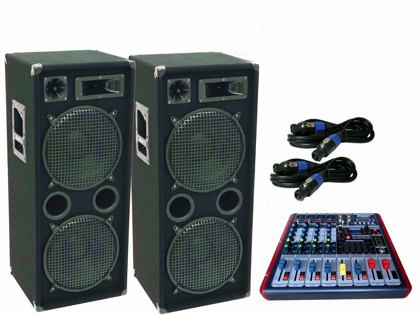 DSX Powermixer Musik Anlage 3 Wege Boxen Stativ Kabel 2600 Watt Party-Lautsprecher (1300 W) von DSX