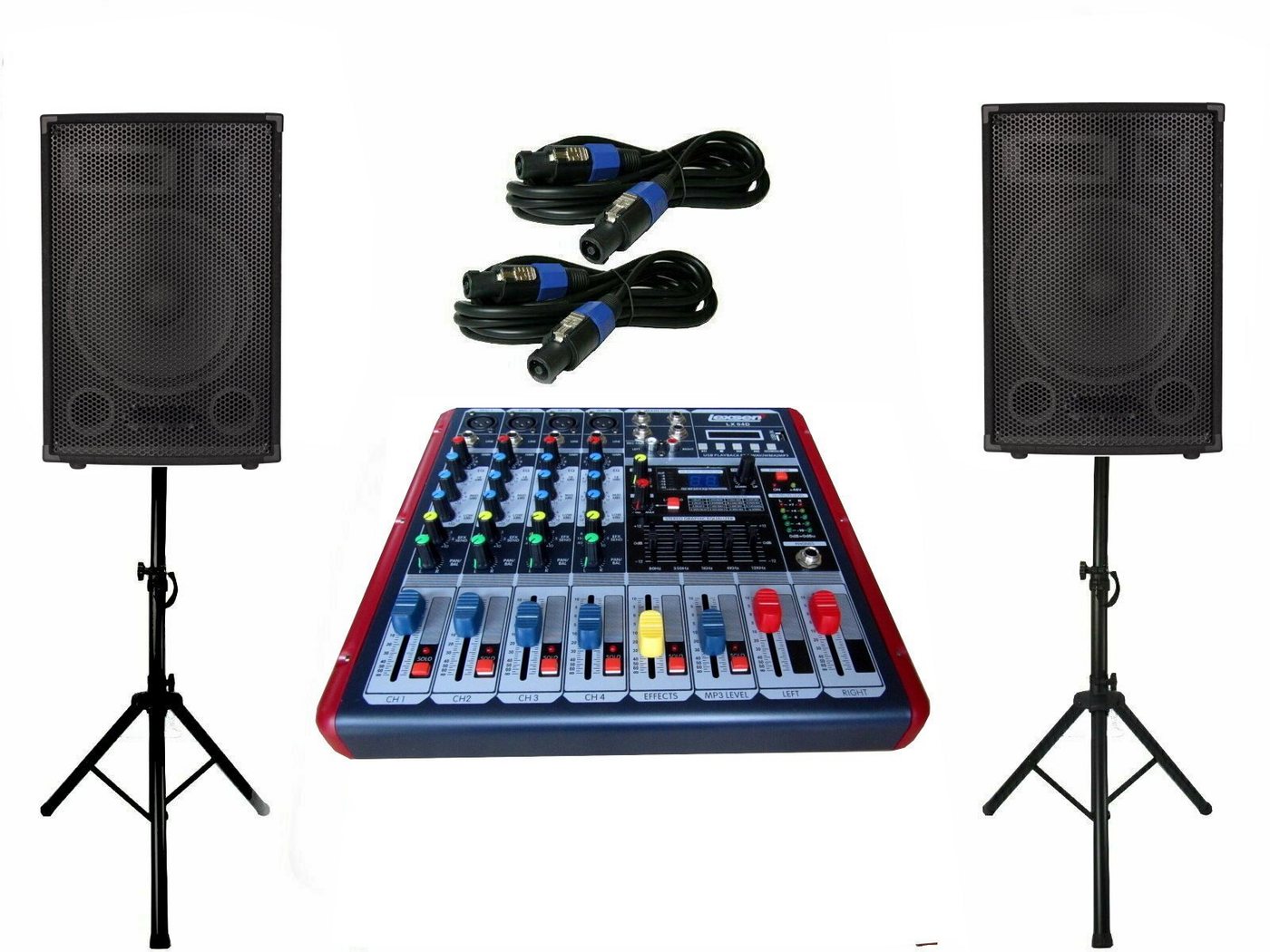 DSX Powermixer Musik Anlage 3 wege 30cm Boxen Stativ Kabel 1800 Watt Party-Lautsprecher (600 W) von DSX