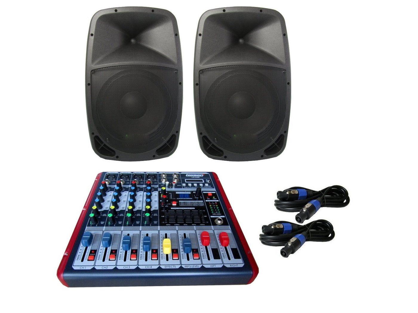 DSX Powermixer PA Anlage DJ 2 Wege 38 cm Musikanlage Boxen USB 1200 W Party-Lautsprecher (1200 W) von DSX