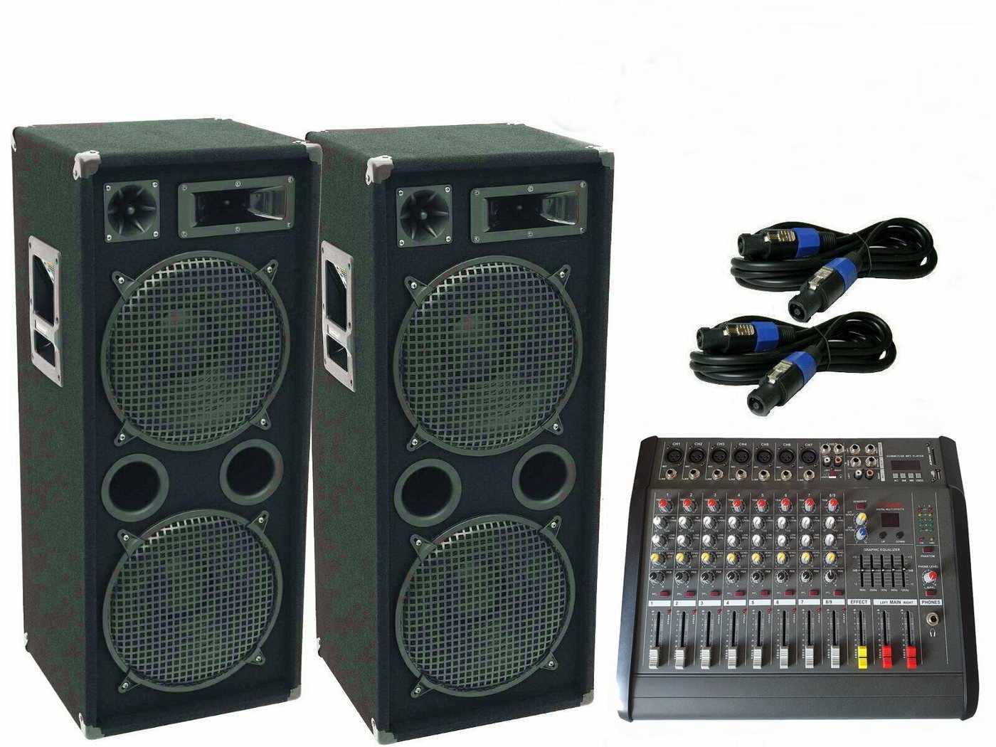 DSX Powermixer Pa Musik Anlage Boxen Kabel 3000 Watt Party-Lautsprecher (1500 W) von DSX