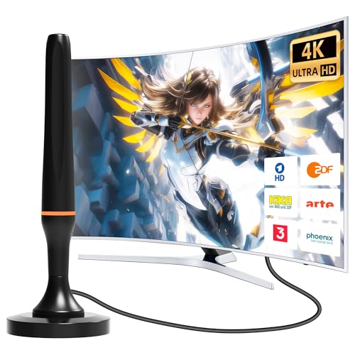 DVB-T/DVB-T2-Antenne, Zimmerantenne für Fernseher HDTV, Großer Reichweite und 360° Empfang, dab antenne mit Starkem Magnetfuß, Geeignet für 4K 1080p & Alle TV-Geräte VHF/UHF/DAB DVB-T/DVB-T2-Antenne, Zimmerantenne für Fernseher HDTV, Großer Reichweite und 360° Empfang, dab antenne mit Starkem Magnetfuß, Geeignet für 4K 1080p & Alle TV-Geräte VHF/UHF/DAB von DTB TECH