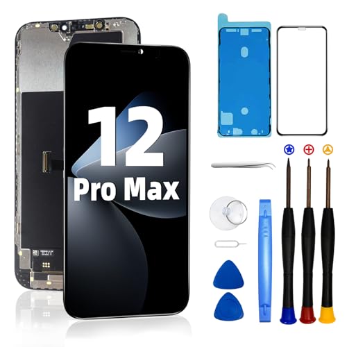 DTD Bildschirm für iPhone 12 Pro Max 6,7 Zoll LCD COF Full HD Touchscreen Digitizer Montage mit vollständigem Reparaturset, wasserdichte selbstklebende Displayschutzfolie für A2342, A2410, A2412, von DTD