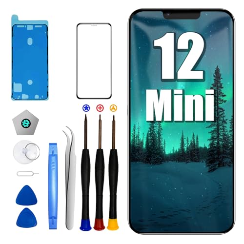 DTD Ersatzbildschirm für iPhone 12 Mini LCD Retina 5.4" FHD COF Display Touchscreen Digitizer mit Reparaturwerkzeug, wasserdichtes Klebeband und Protokoll des von DTD