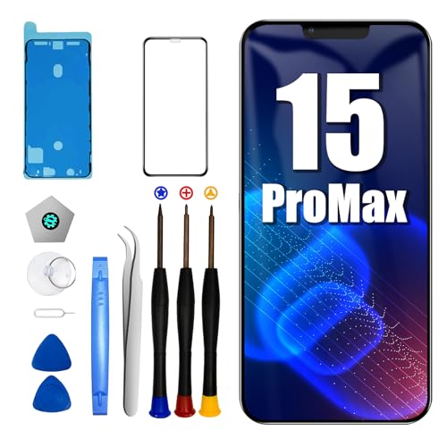 DTD iPhone 15 PRO Max Ersatz Bildschirm 6.7 Zoll für 15 PRO Max LCD Display Reparatur Kit mit Rahmenaufkleber + Bildschirmschutz + Schraubendreher von DTD