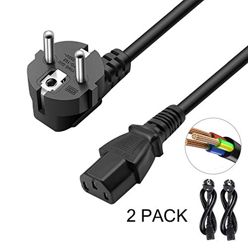 DTK Netzkabel, 2 Stück 1,8M Kaltgerätestecker IEC 320 C13 H05VV-F Kabel, 3 Polig Kaltgerätekabel für Kaltgeräte Drucker,PC,Monitor,TV,Beamer,PS3 / PS4 PRO,DJ-Equipment,Bühnentechnik, Schwarz von DTK