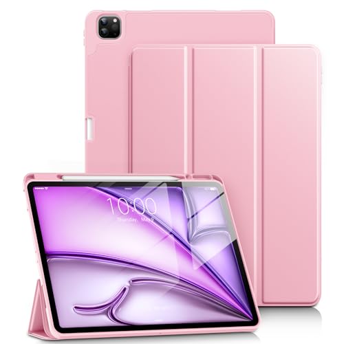 DTTO Für iPad Pro 12,9 Zoll 6. / 5. / 4. / 3. Generation Hülle 2022/2021/2020/2018 mit Stifthalter, Smart Slim Trifold Ständer Cover mit weicher TPU-Rückseite, Auto Wake/Sleep, Rosa von DTTO