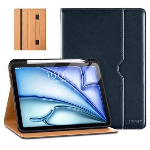 DTTO Hülle für iPad Air 11 Zoll M3/M2 (2025/2024), iPad Air 5./4. Generation Hülle (2022/2020), Premium Leder Geschäft Folio Ständer Cover mit Stifthalter, Blau von DTTO