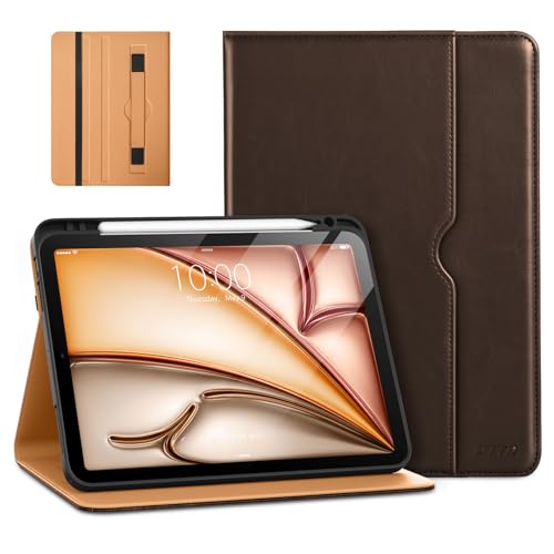 DTTO Hülle für iPad Air 11 Zoll M3/M2 (2025/2024), iPad Air 5./4. Generation Hülle (2022/2020), Premium Leder Geschäft Folio Ständer Cover mit Stifthalter, Dunkelbraun von DTTO