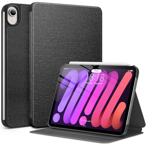 DTTO Hülle für iPad Mini 7 (A17 Pro) 2024, iPad Mini 6th Generation 2021, Stoff Textur Hard Back Cover iPad Mini 7/6 Hülle 8,3 Zoll mit Auto Wake/Sleep, Unterstützung Apple Pencil Charging, Schwarz von DTTO