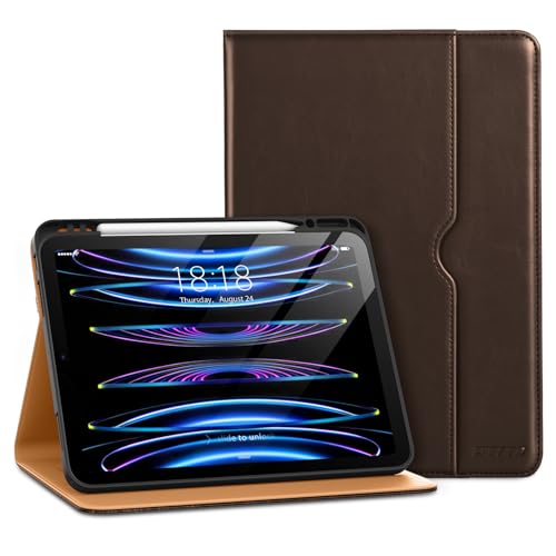 DTTO Hülle für iPad Pro 12.9 6./5./4./3. Generation 2022/2021/2020/2018, Premium Leder Folio Ständer Cover mit Stifthalter - Auto Wachen/Schlafen und Multi-Winkel Betrachtung, Dunkelbraun von DTTO