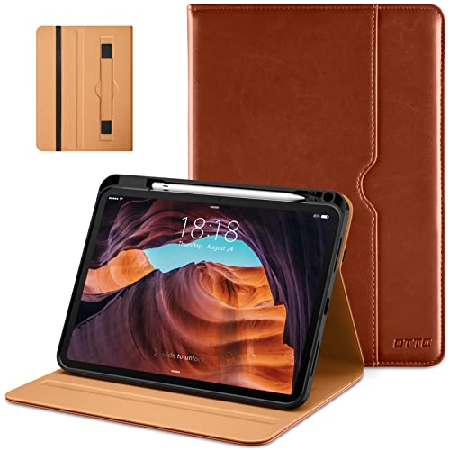 DTTO Schutzhülle für iPad 10. Generation 10,9 Zoll 2022, Premium Leder Business Folio Stand Cover mit Stifthalter – Auto Wake/Sleep und mehrere Betrachtungswinkel, Braun von DTTO