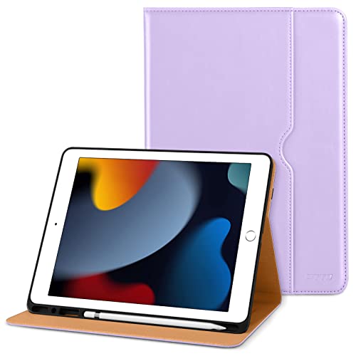 DTTO Schutzhülle für iPad 7. / 8. Generation, Premium-Leder, Business-Folio-Ständer mit integriertem Apple-Stift-Halter – Auto Wake/Sleep und mehrere Betrachtungswinkel – Lavendel von DTTO