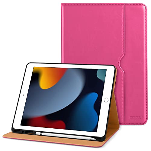 DTTO Schutzhülle für iPad 7. / 8. Generation, Premium-Leder, Business-Folio-Ständer mit integriertem Apple-Stift-Halter – Auto Wake/Sleep und mehrere Betrachtungswinkel – Rosarot von DTTO