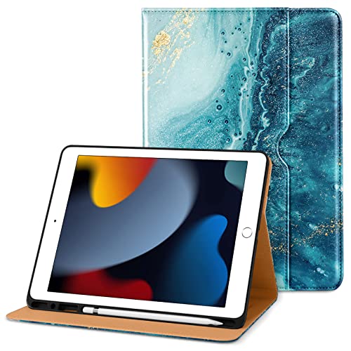 DTTO Schutzhülle für iPad 7. / 8. Generation, Premium-Leder, Business-Folio-Ständer mit integriertem Apple-Stift-Halter – Auto Wake/Sleep und mehrere Betrachtungswinkel – Sandy Wave von DTTO