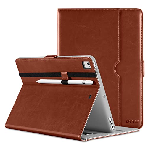 DTTO Schutzhülle für iPad 9,7 Zoll 5. / 6. Generation 2018/2017 mit Apple Pencil Halter, Premium Leder Folio Stand Cover Case für Apple iPad 9,7 Zoll, auch passend für iPad Pro 9,7/Air 2/Air – Braun von DTTO