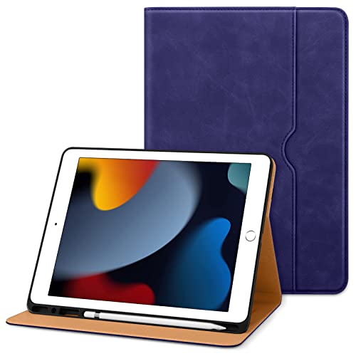 DTTO Schutzhülle für iPad 9./8./7. Generation 10,2 Zoll 2021/2020/2019, Premium Leder Business Folio Stand Cover mit Apple Pencil Halter – Auto Wake/Sleep und mehrere Betrachtungswinkel, Dunkelblau von DTTO