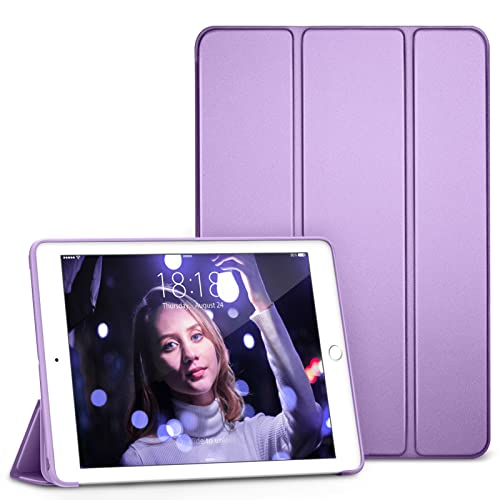 DTTO Schutzhülle für iPad 9./8./7. Generation 10.2 Zoll 2021/2020/2019, leicht, Smart Trifold Stand mit Hard PC Clear Transparent Back Shockproof Cover with Pencil Holder, Lila von DTTO