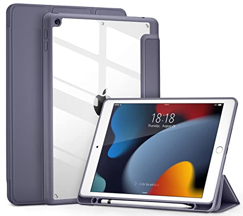 DTTO Schutzhülle für iPad 9.,8.,7. Generation 10.2 Zoll 2021/2020/2019, leicht, intelligenter dreifach faltbarer Ständer mit hartem PC, stoßfeste Abdeckung mit Stifthalter, Lavendelviolett von DTTO