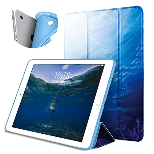DTTO Schutzhülle für iPad Air 1. Edition (nicht für iPad Air 2 und Air 3), ultradünn, leicht, dreifach faltbar, mit flexibler weicher TPU-Rückseite, automatische Schlaf-/Wachfunktion, Friedensmeer von DTTO