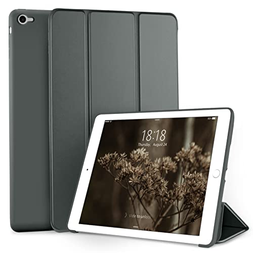DTTO Schutzhülle für iPad Air 2 (Modell A1566/A1567), ultradünn, leicht, dreifach faltbarer Ständer mit flexibler weicher TPU-Rückseite für Apple iPad Air 2 (Modell A1566/A1567), Dunkelgrau von DTTO