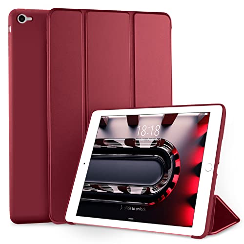 DTTO Schutzhülle für iPad Air 2 (Modell A1566/A1567), ultradünn, leicht, dreifach faltbarer Ständer mit flexibler weicher TPU-Rückseite für Apple iPad Air 2 (Modell A1566/A1567), Weinrot von DTTO
