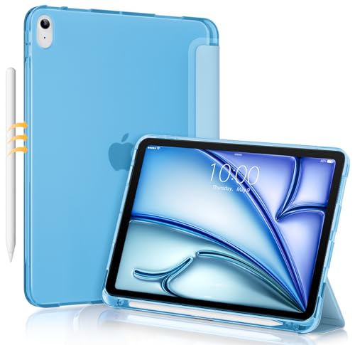 DTTO Schutzhülle für iPad Air 4, leicht, dünn, dreifach faltbar, weiches TPU, durchsichtig, mattiert, mit integriertem Apple-Stifthalter, für iPad 10,9 Zoll 2020, Himmelblau von DTTO