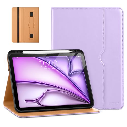 DTTO Schutzhülle für iPad Air 5. Generation (2022) / iPad Air 4. Generation (2020) 10,9 Zoll, Premium Leder Business Folio Stand Cover mit Stifthalter [2. Bleistiftaufladung], Lavendel von DTTO