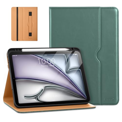 DTTO Schutzhülle für iPad Air 5. Generation (2022) / iPad Air 4. Generation (2020) 10,9 Zoll, Premium Leder Business Folio Stand Cover mit Stifthalter [2. Pencil Charging], Mitternachtsgrün von DTTO