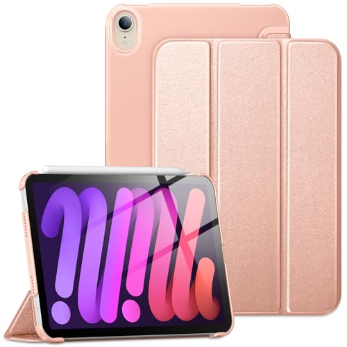 DTTO Schutzhülle für iPad Mini 6 2021, mit Standfunktion [unterstützt Apple Pencil Ladevorgang der 2. Generation] – Smart Auto Wake/Sleep Shell mit schützender Rückseite (21.1 cm), Roségold von DTTO